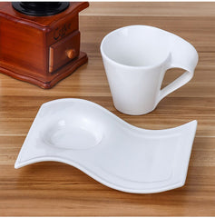 Creative Wavy Espresso Cup Saucer Set Mug Ceramic White