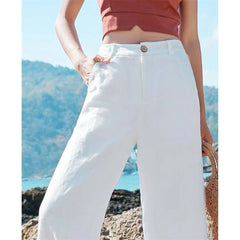 Linen Wide Leg Beach Vintage High Waist Sweatpants Solid Straight Baggy Trousers