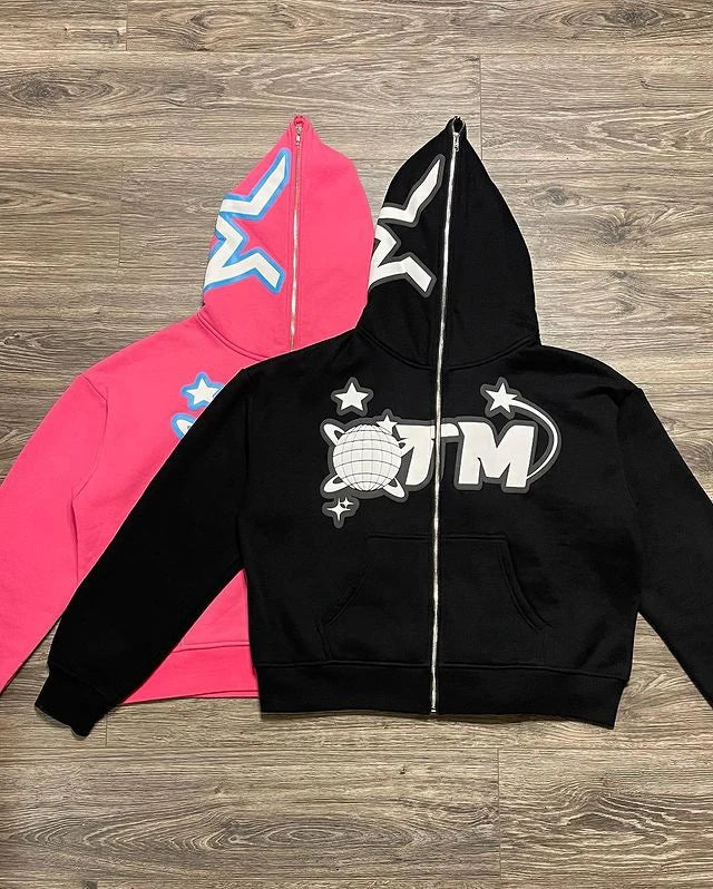Y2k Men Streetwear Hoodie Sweatshirts Fairy Grunge Pullover Letter Star Pattern Goth Top