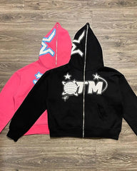 Y2k Men Streetwear Hoodie Sweatshirts Fairy Grunge Pullover Letter Star Pattern Goth Top