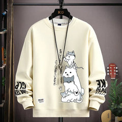 Autumn Men's Sweatshirt Japan Cartoon Cat Printed Top Harajuku Casual