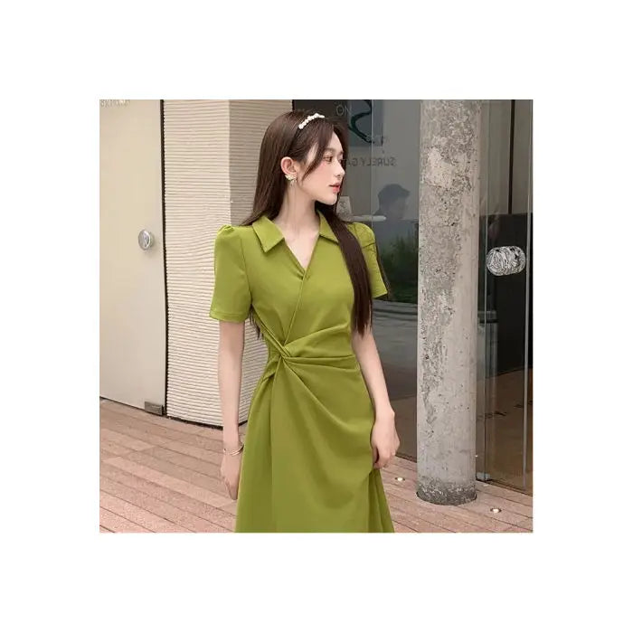 Spring Fashion Polo Neck Short Sleeved V-neck Casual Versatile Western Commuting Slimming