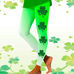 St Patricks Day Lucky Clovers Leggings Green For Women