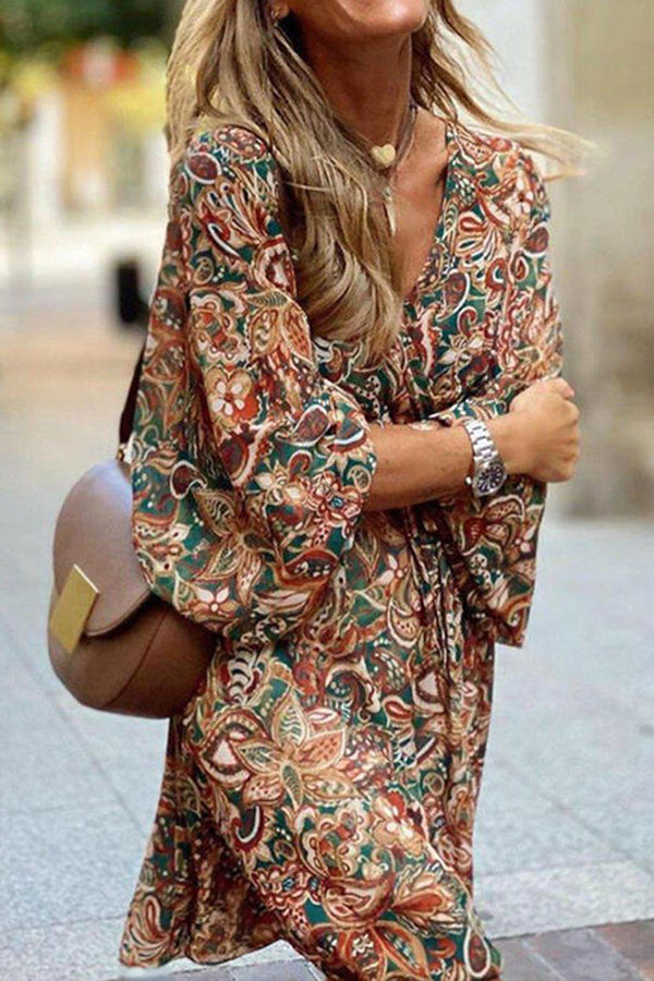 Floral V Neck Mini Dress