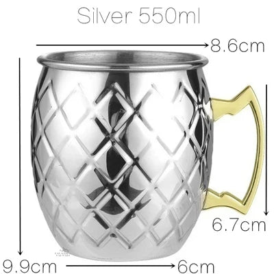 1pcs 550ml 18 Ounces Moscow Mule Mug Stainless Steel Hammered Copper Plated Beer