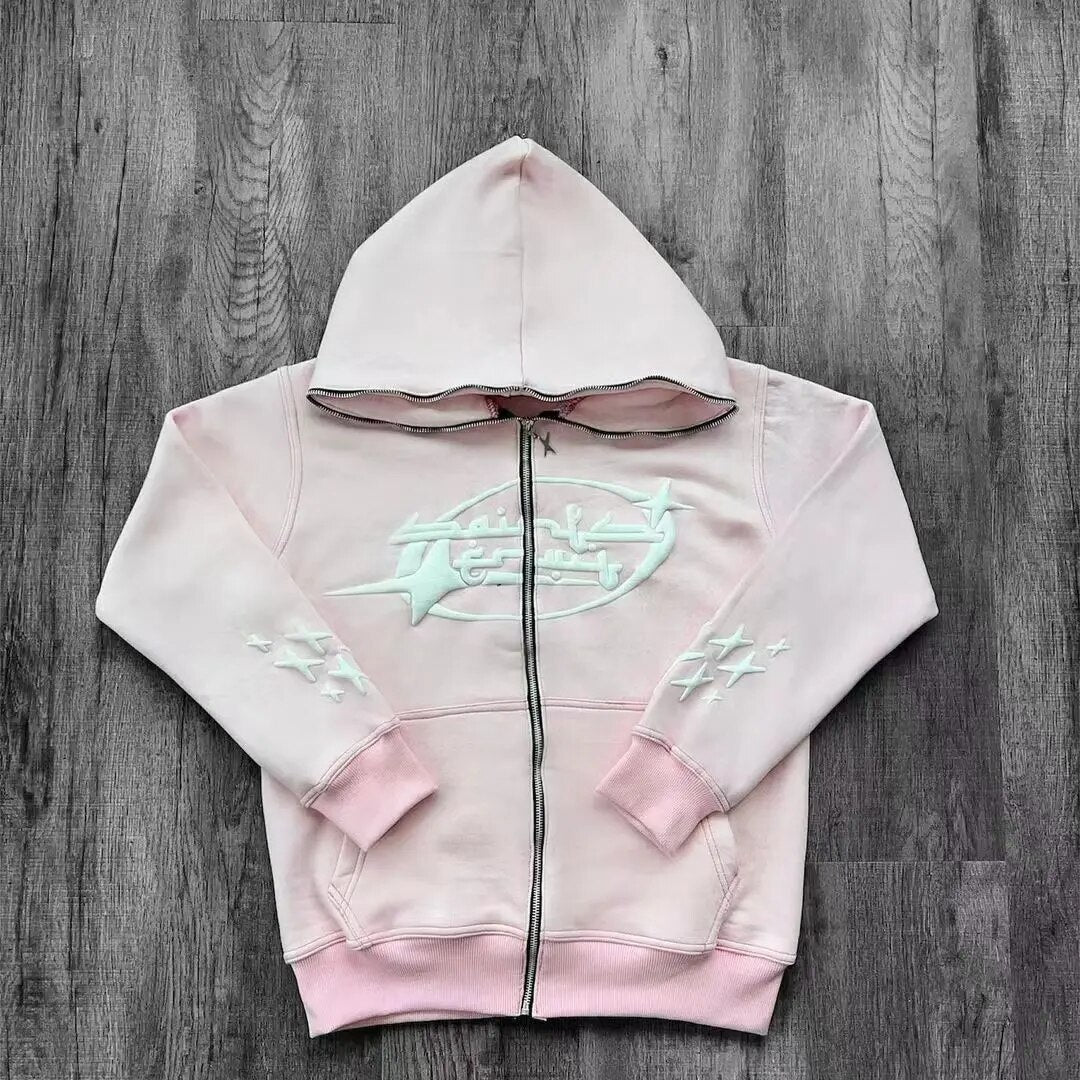 Y2K-Inspired Letter Print Hoodies Stylish Zip-Up Sweatshirts for Women