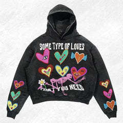 Y2K American Retro Comic Print Harajuku Street Loose Hooded Sweater for Men