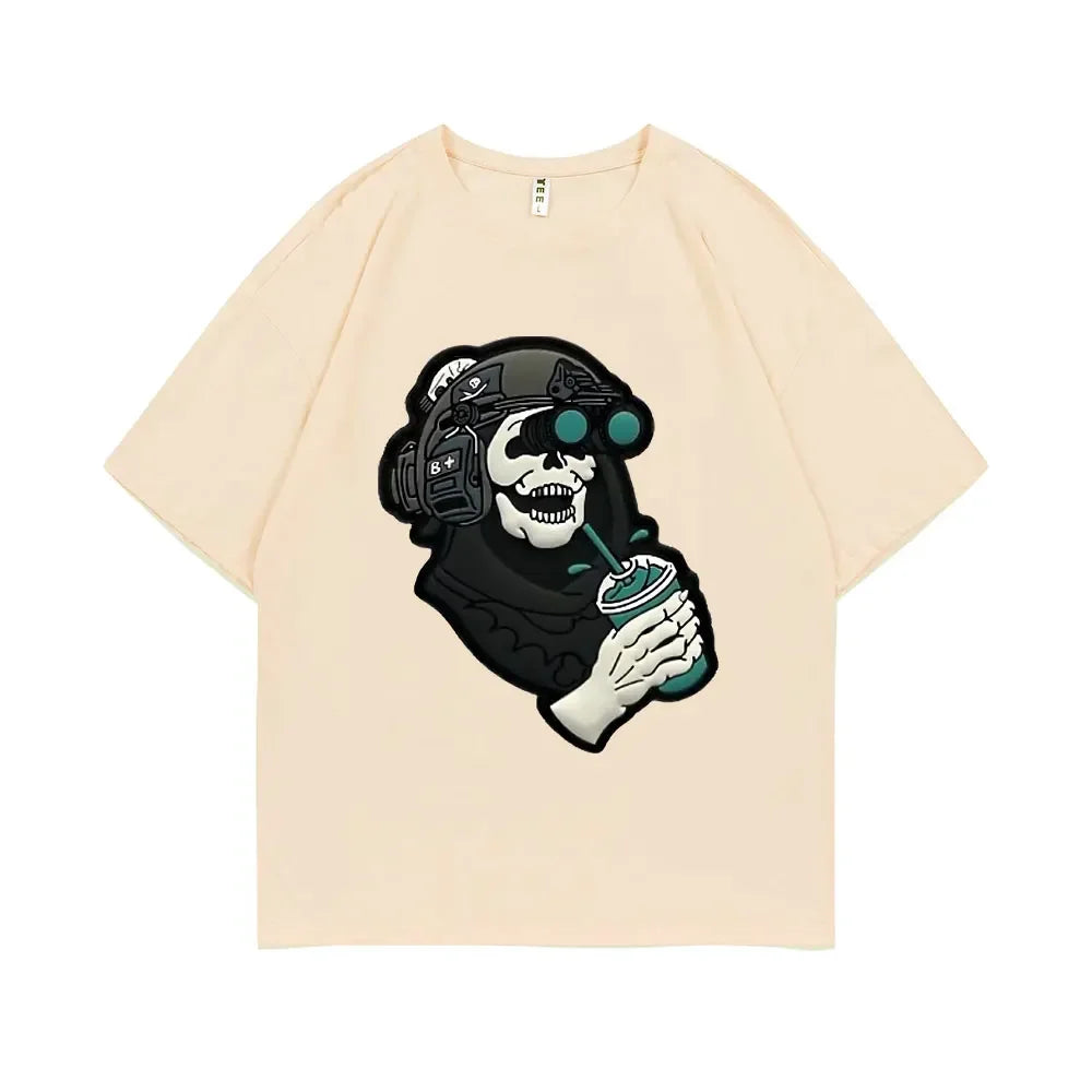 Men's Gothic Vintage Skeleton Coffee Graphic Print Tee