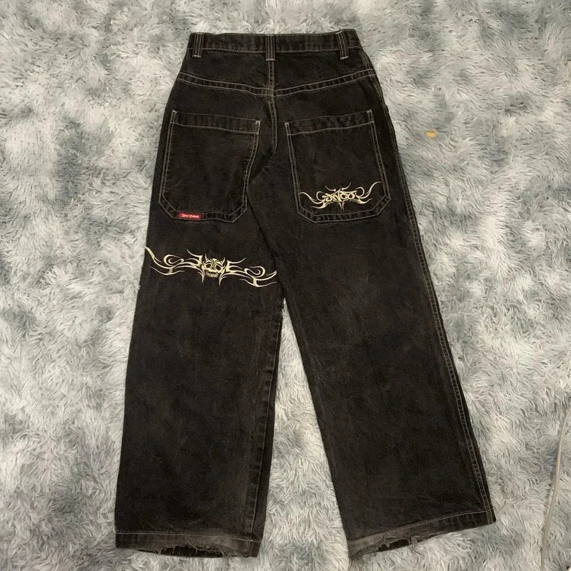 Men Street Retro Hip Hop Print Jeans High-waist