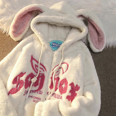 Hoodie Cotton Clothing Women Cute Ears Lamb Velvet Cotton Fashion Loose  Hoodie Warm Coat