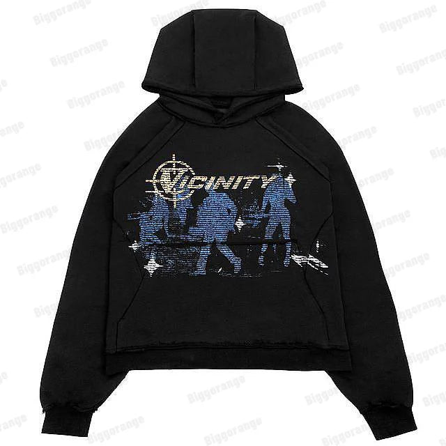 Y2K American Retro Comic Print Harajuku Street Loose Hooded Sweater for Men