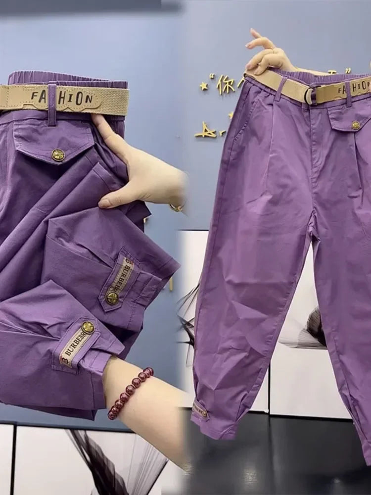 Cotton Metal buttons high-quality Solid Color Pants 2024 Autumn Spring Loose Casual