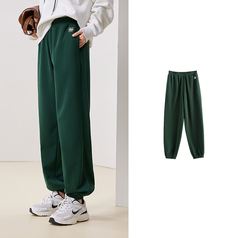 2023 Autumn Women's Sweatpants: Stylish Logo Embroidery and Elastic Waist