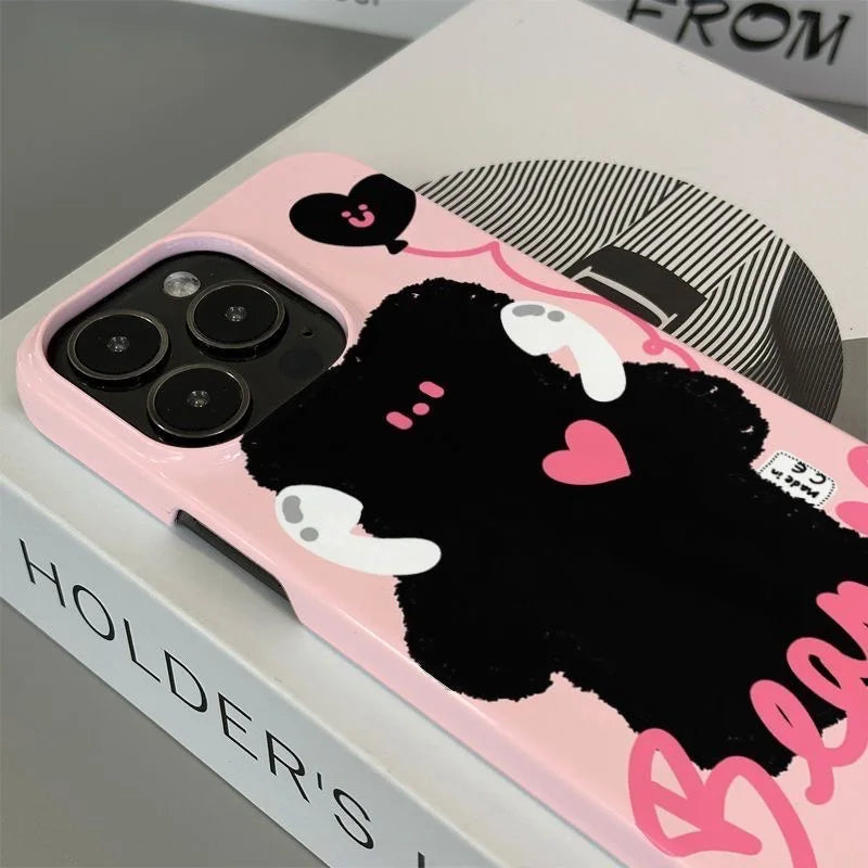 Black Earphone Bear Half Pack Film Hard Case mobile phone housing