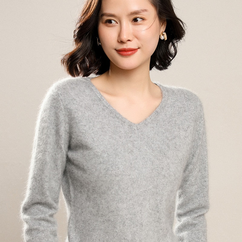 Sweater woman V-Neck Knitted Pullover Mink Cashmere Jumper Female  Soft Super Warm Sweater