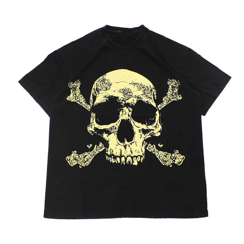 Men Punk Style Y2K Cotton T-Shirt Skull Printed Graphic Tops