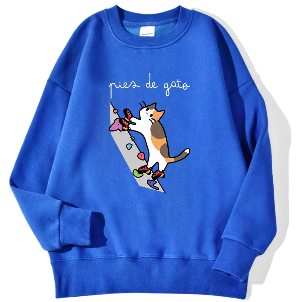 Brave Climbing Cat Printing Men Pullover Casual Trend Hoodies Harajuku