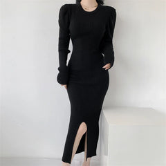 2023 Autumn Winter Long Sleeve Slit Sweater Dress for Women