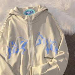 Letter Print Zip Up Hoodies Jacket Casual Hip Hop Harajuku Streetwear Y2K Clothes Tops