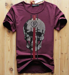 Streetwear Men Diamonds Rhinestones  Skulls Graphic  T Shirt Male  Fashion Tees Casual