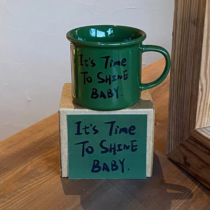 Dark Green Flip Mouth Mug High Capacity Ceramic Cup