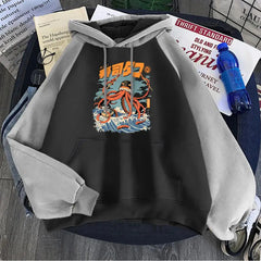 Printing Sweatshirts Pocket Spliced Fleece Pullovers Loose Warm Comfortable Neutralstreetwears