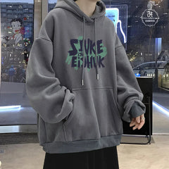 Letter Print Fleece Hoodies Men's Hip Hop Streetwear