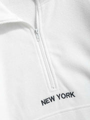 Hoodie for Men Fluffy Polar Fleece New York Embroidery Turtleneck
