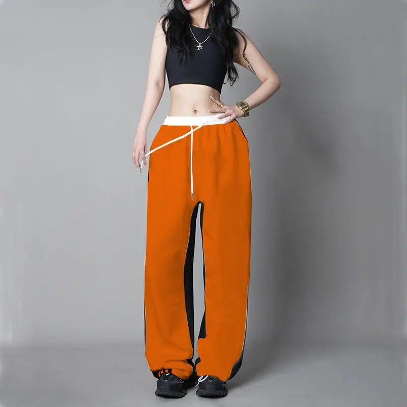 Stylish Y2K Sweatpants: High-Waist, Patchwork Contrast