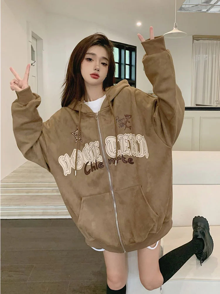 Japanese Harajuku Full Zip Hoodie Goth Dark Academia  Punk Essentials Trashy Y2k