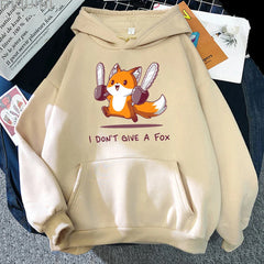 I Don't Give A Fox Cute Animal Hoodie Mens Loose Fleece Pullover Hip Hop Hoodies Streetwear