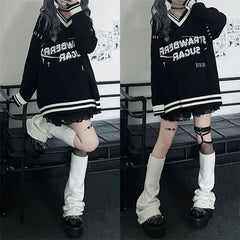 Y2K Black Stripe Oversized Hoodies for Women Harajuku Grunge Casual Gothic Tops