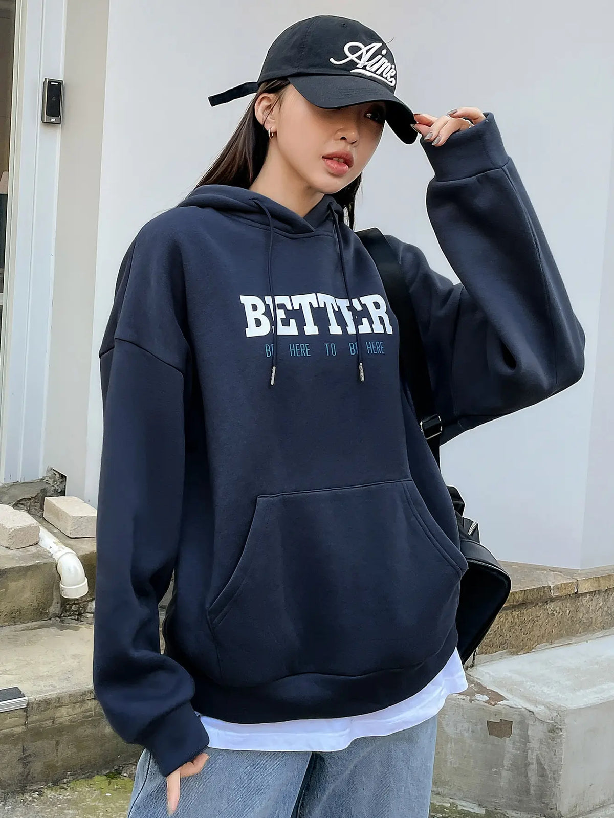 Korean Fashion Natural Letter Print Cotton Hoodie Casual