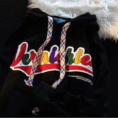 Sweater Retro Women Hooded Letter Embroidery Goth