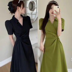 Spring Fashion Polo Neck Short Sleeved V-neck Casual Versatile Western Commuting Slimming