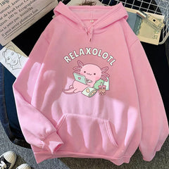 Axolotl Boba Milk Tea Hoodies for Women Kawaii Streetwear