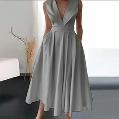 Spring V Neck Draped Party Dress
