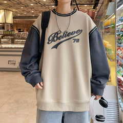 Sweatshirt Patchwork Tren Fashion Korean Men Streetwear