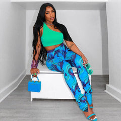 Tokyo Nights Blue Stacked Pants