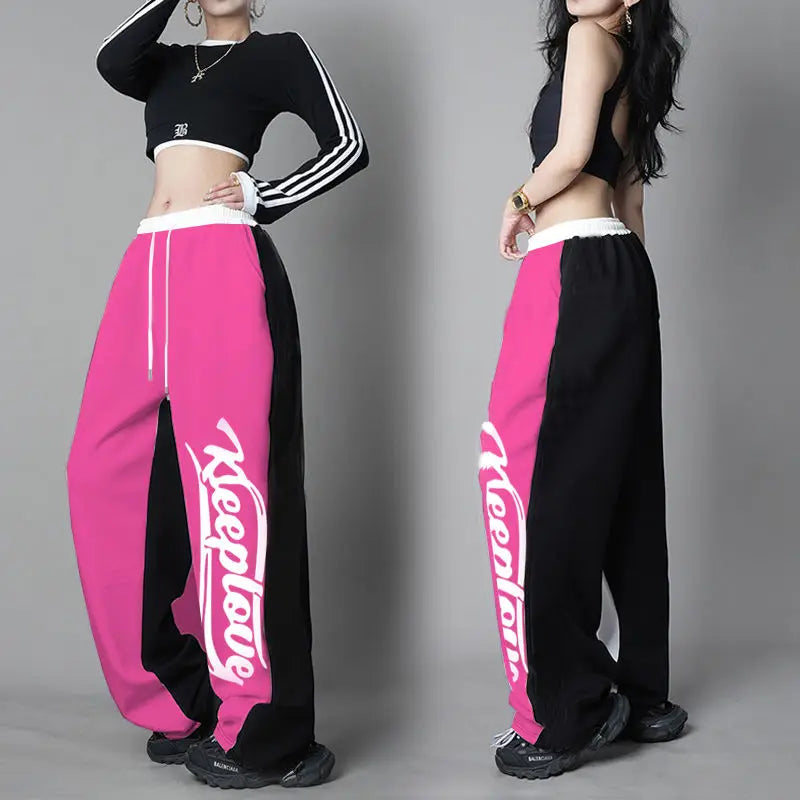 Stylish Y2K Sweatpants: High-Waist, Patchwork Contrast
