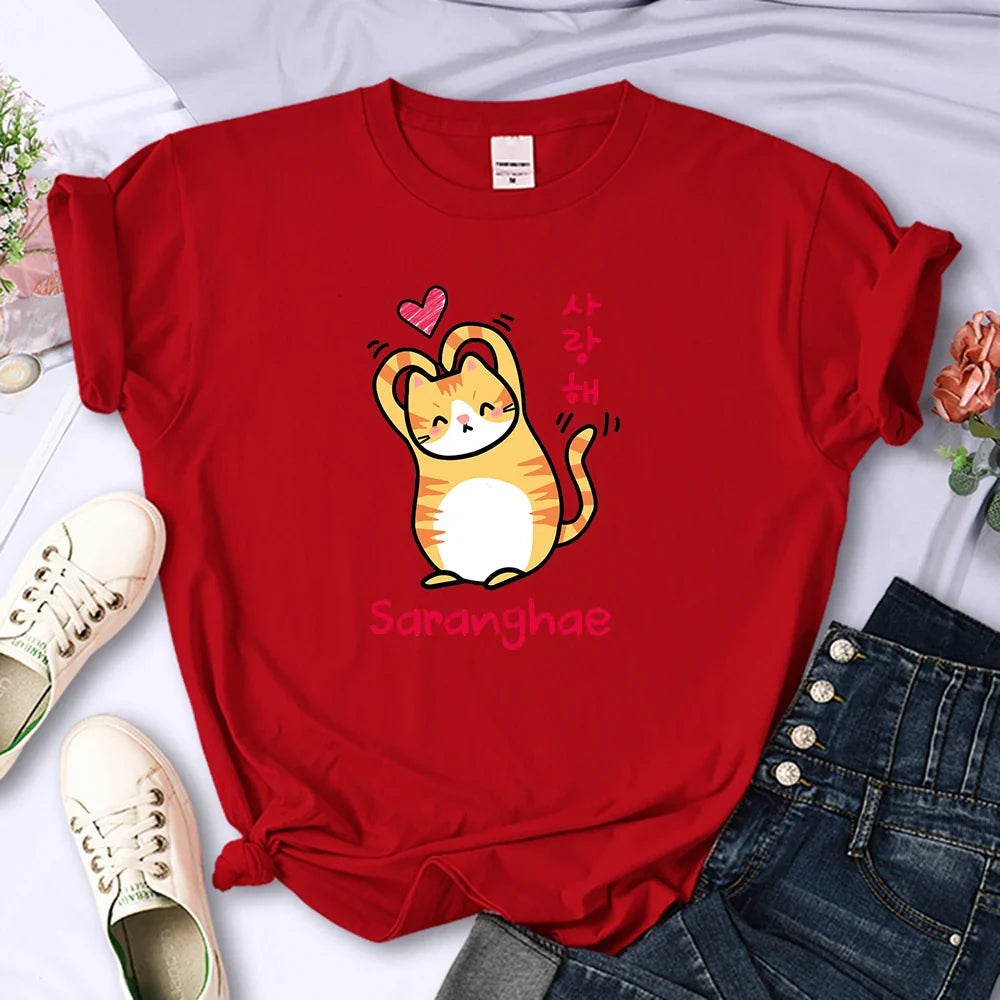 Cat Love Women's Tee Hip Hop Vintage Casual