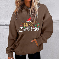 Merry Christmas Women Fall Fashion Graphic Hoodie Fleece Crewneck Loose