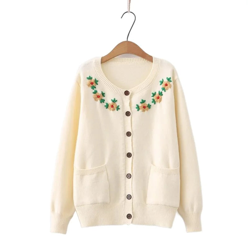 2023 Autumn Women's Floral Embroidered Cardigan: V-Neck Chic Sweater