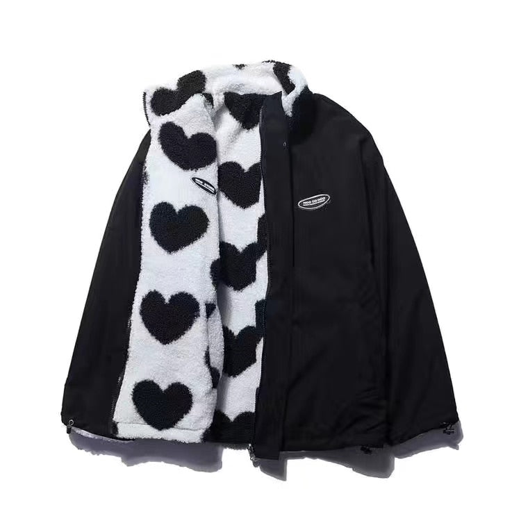 Y2K Style with the New Heart Print Oversized Zip Up Hoodie Embrace Harajuku, Korean Fashion, and Trendy Vibes