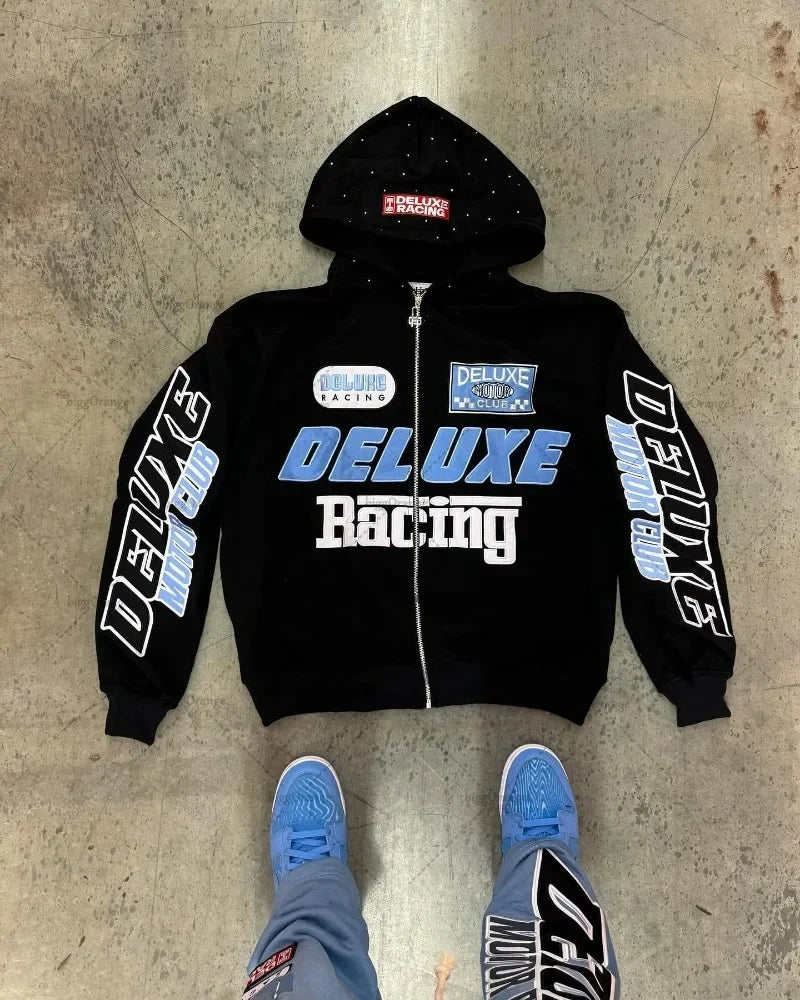 Y2k Letter Embroidered Zipper Sweatshirt Loose Casual Oversized