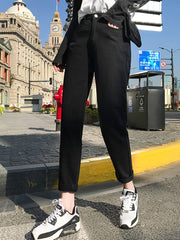 Jeans for Women High Waist Casual Black Streetwear Denim Pants Beige Blue