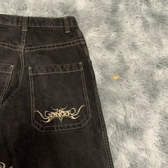 Y2K Hip Hop Retro Graphic Baggy Jeans Black Pants