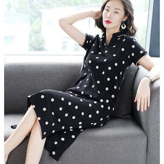 Lapel Button Pockets Printing Casual Dresses Women's