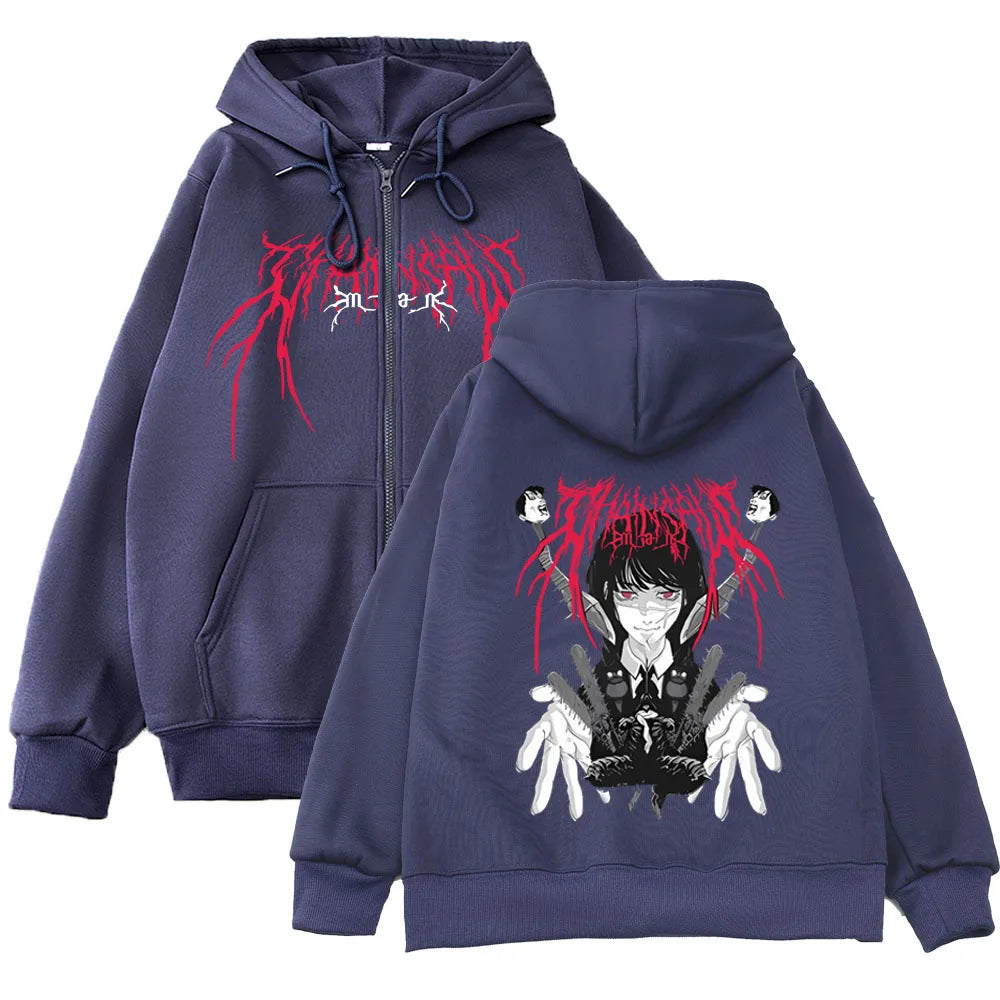 Chainsaw Men Gothic Zipper Hoodie Anime Streetwear
