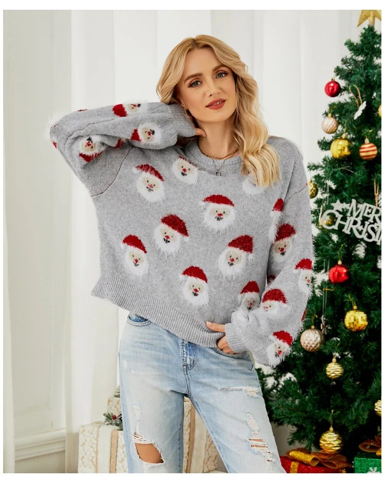 Christmas Pullover Sweaters for Women Cute Santa Oversized